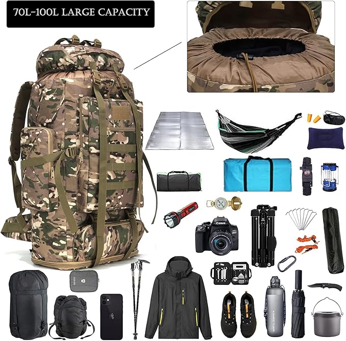 Hiking Backpack for Men 70L/100L Camping Backpack Military Rucksack Molle 3 Days Assault Pack for Climbing