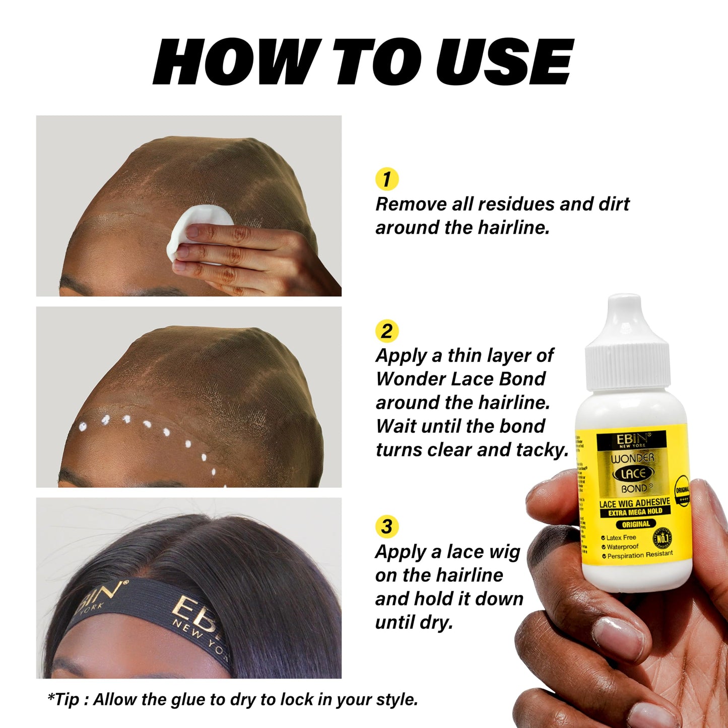 EBIN NEW YORK Wonder Lace Bond Wig Adhesive, Latex Free and Waterproof - 1.15oz (Supreme 1.15oz), since the units are 1.15oz.