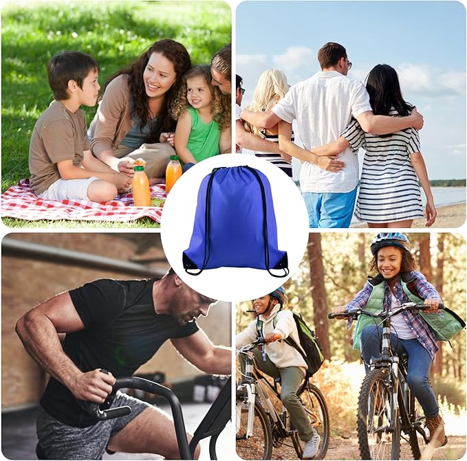 KUUQA 100Pcs Blue Drawstring Backpack Bag Sack Drawstring Bags Bulk String Bags Storage Bags for Sport Gym Traveling