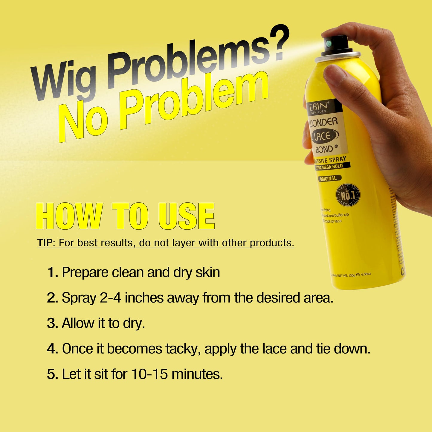 EBIN NEW YORK Wonder Lace Bond Adhesive Spray Original - Extra Mega Hold 2.7oz/ 80ml | Daily Use, Fast Drying, No Residue, No Build-up, Powerful Hold, All-day Hold, Daily Wig Application