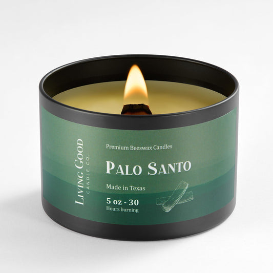 Palo Santo Pure Beeswax Candle Tin - 30+ Hours Long Burning Classically Designed Non-Toxic Scented Candles for Home Decor and Aromatherapy to Stress & Anxiety Relief with Natural Fragrance - 5 oz