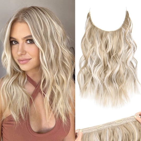 REECHO Invisible Wire Hair Extensions with Thinner Softer Lace Weft (Dark Blonde with Highlights, 12 Inch (Pack of 1))
