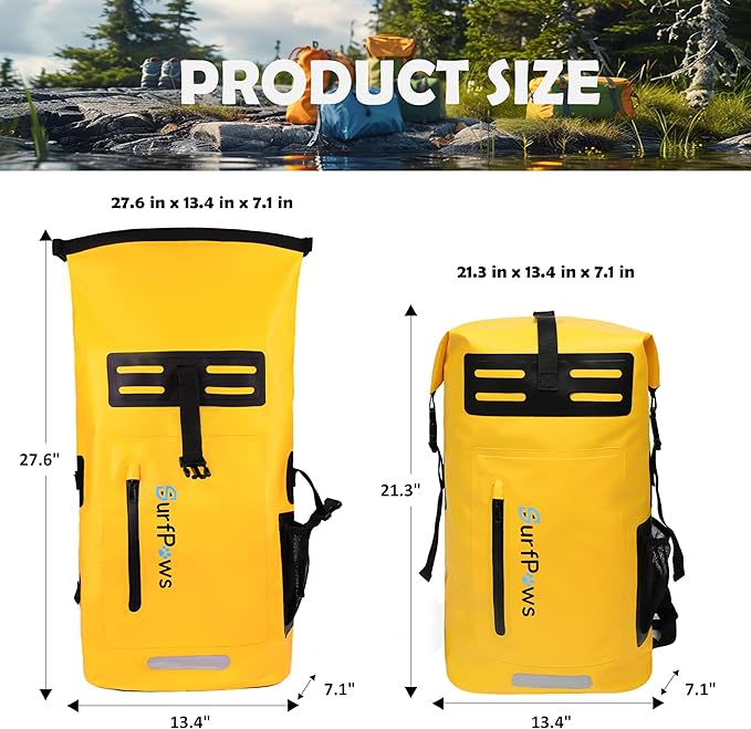 Waterproof Backpack - Outdoor Dry Bag for Boating, Camping, Rafting, Fishing, and More, with Waterproof Phone Pouch (Yellow, 35L)