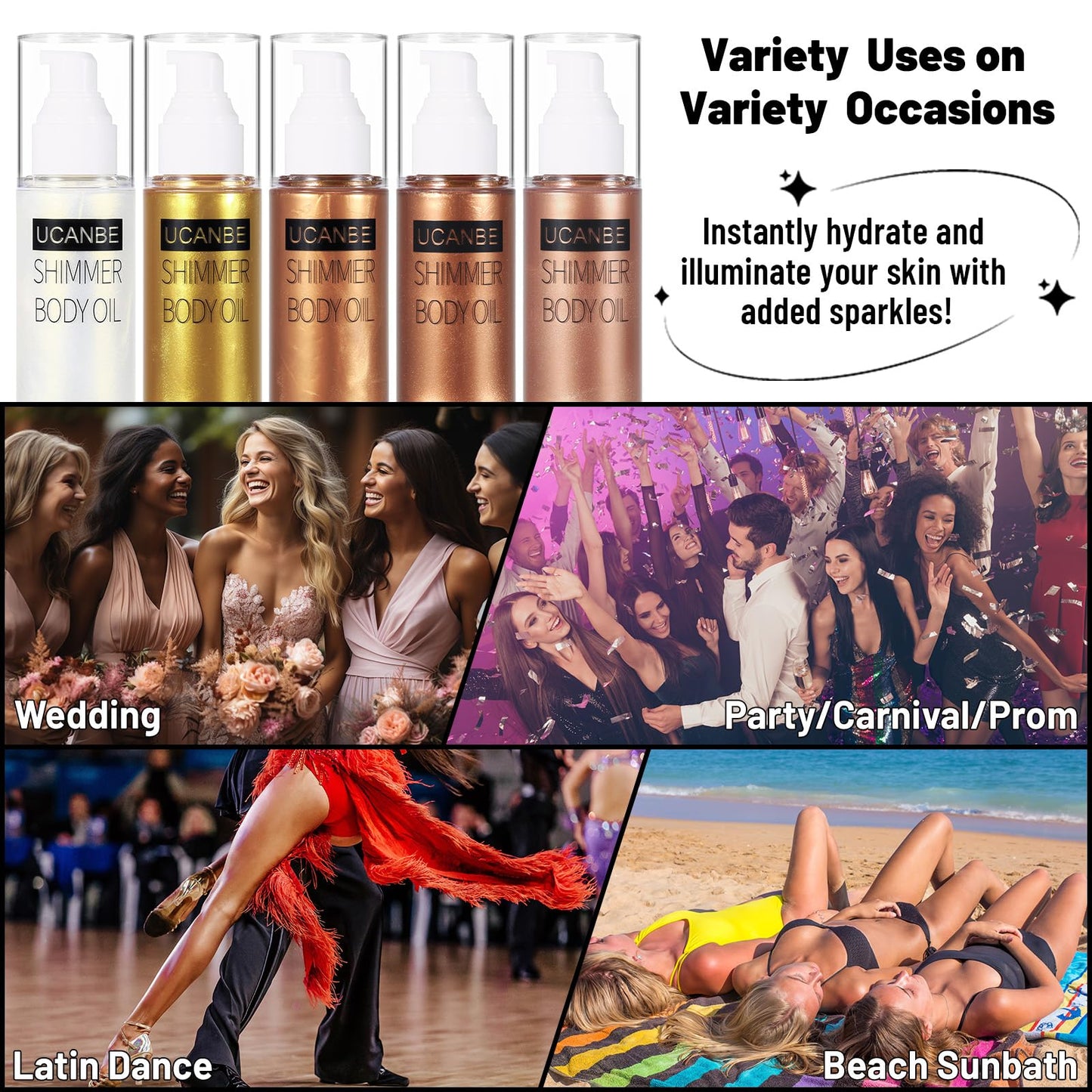 UCANBE Body Shimmer Oil 100ml, Moisturizing Face Body Glow Glitter Oil, Waterproof Shimmering Body Luminizer Liquid Illuminator Highlighter, Tinted Shimmer Body Lotion Glowing Bronzer Makeup(Silver)