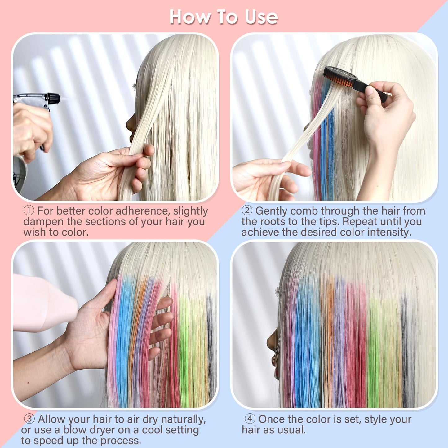 SPRINGSUGAR Pink Temporary Hair Chalk Comb, Washable Hair Color Dye for Girls Kids Adults Birthday Halloween Christmas Cosplay Festivals Hair DIY Party