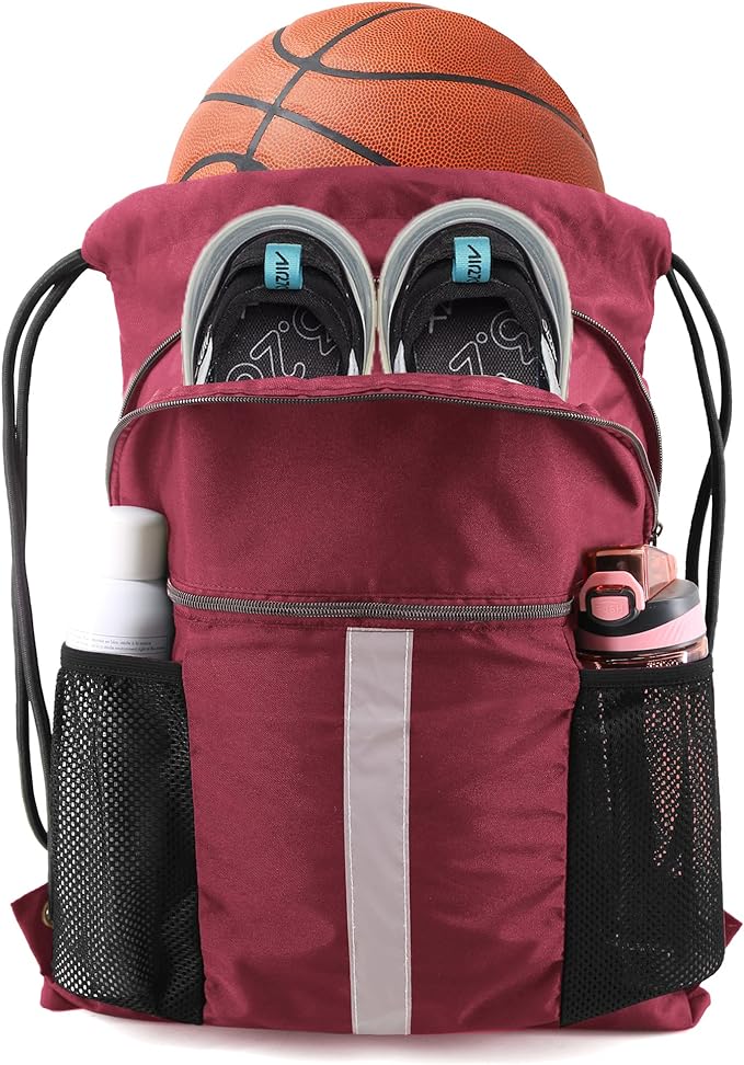 BeeGreen Drawstring Backpack Bag with Shoe Compartment, X-Large Black Gym Sports String Cinch Backpack