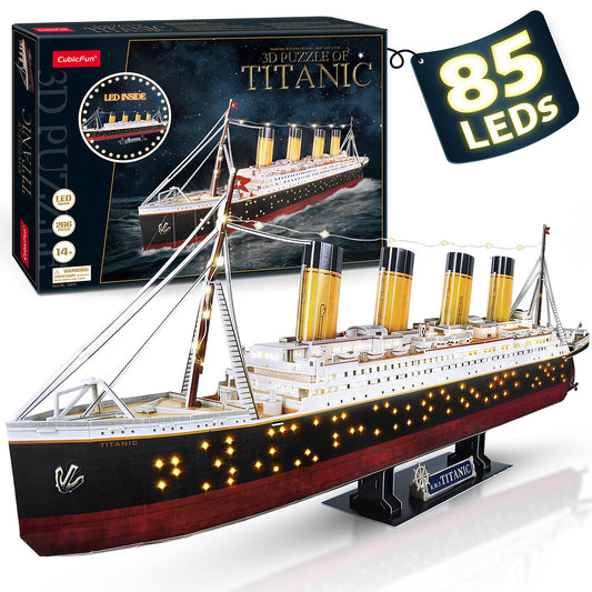 CubicFun Titanic 3D LED Puzzles for Adults 88 CM 266 Pieces,Titanic Toys for Teens, Home Decor Birthday Gifts Adults Teacher Gift Dad's Gift