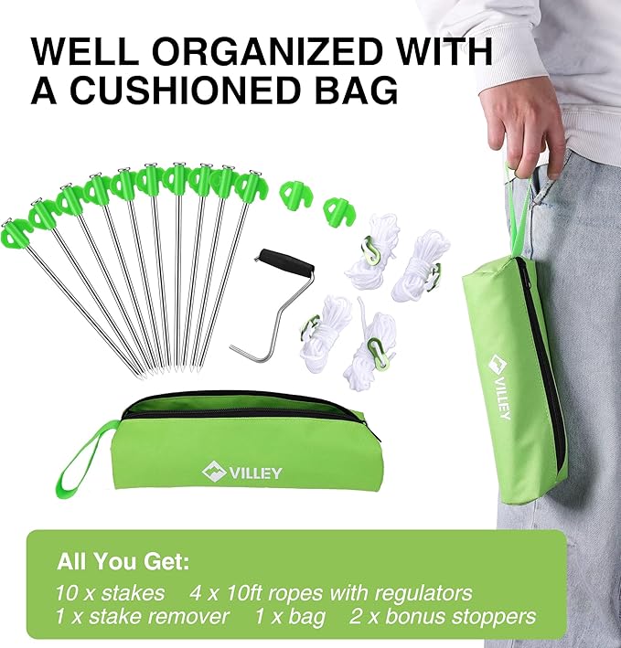 VILLEY 10" Tent Stakes Heavy Duty Galvanized Camping Stakes Accessories, with Storage Bag