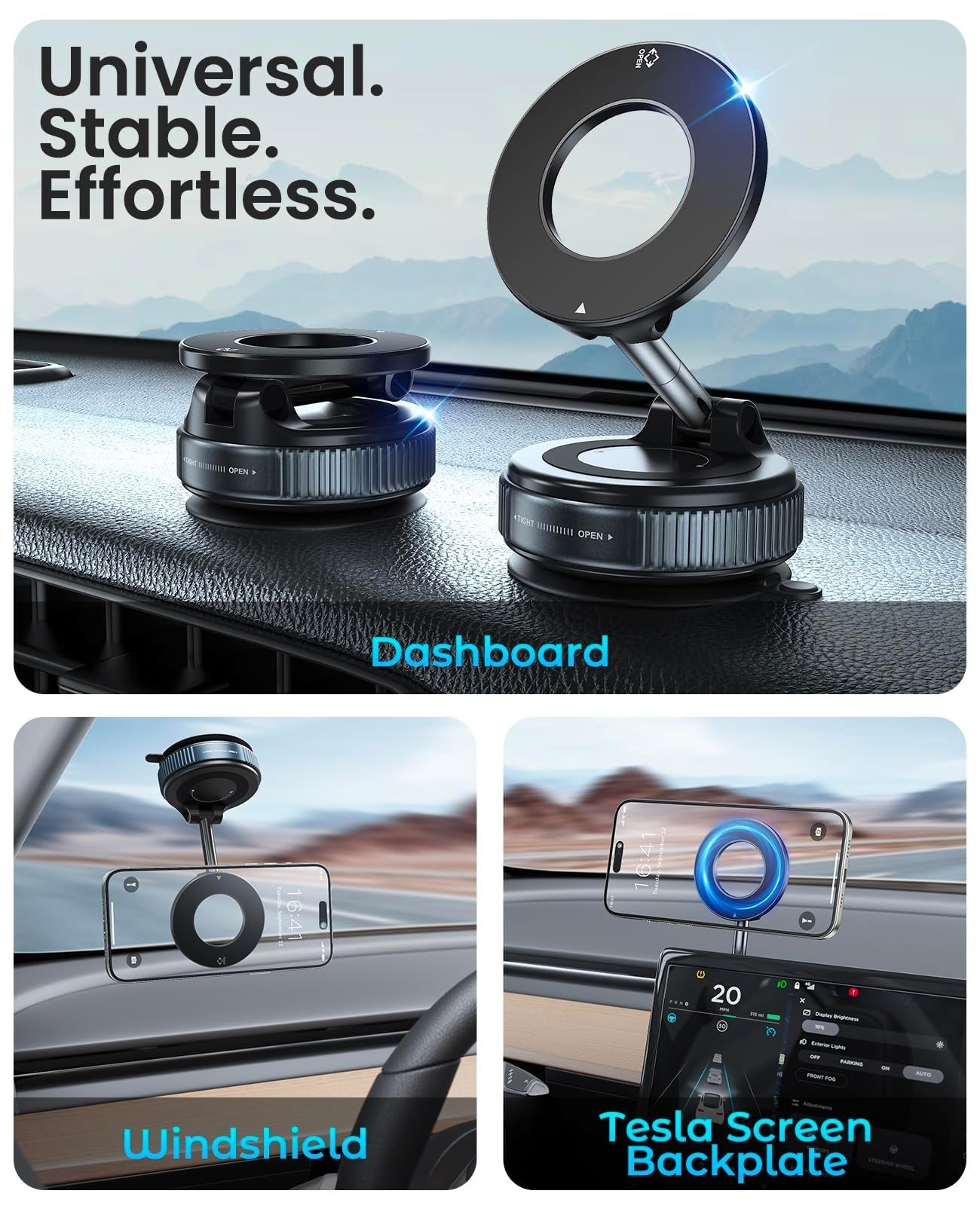 Jononser Magnetic Suction Cup Phone Mount for Magsafe, 360° Adjustable Magnetic Car Phone Holder, Pocket Size Foldable Car Mount, Cell Phone Holders for Your Car for iPhone 16 Pro Max 15 14 13 12 Plus