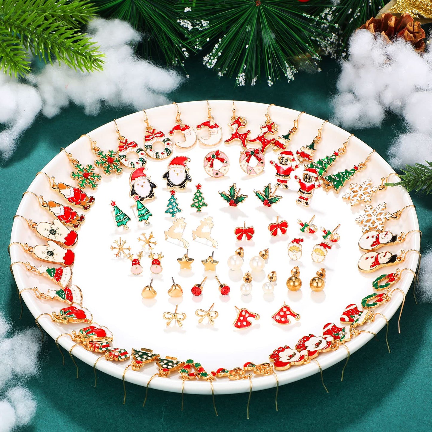 54 Pairs Christmas Earrings for Women Xmas Drop Earrings Set Holiday Jewelry Earrings Christmas Tree Snowflake Santa Claus Earrings Merry Christmas Earrings Gift for Xmas Party Decorations