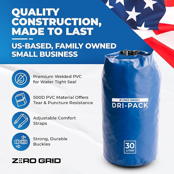 Zero Grid Waterproof Dry Bag - Floating Roll Top Drybag Keeps Dry 10L/20L/30L/40L Sizes for Backpacking, Kayaking, Boating, Camping, Fishing, Hiking, Made from Tough 500D Material