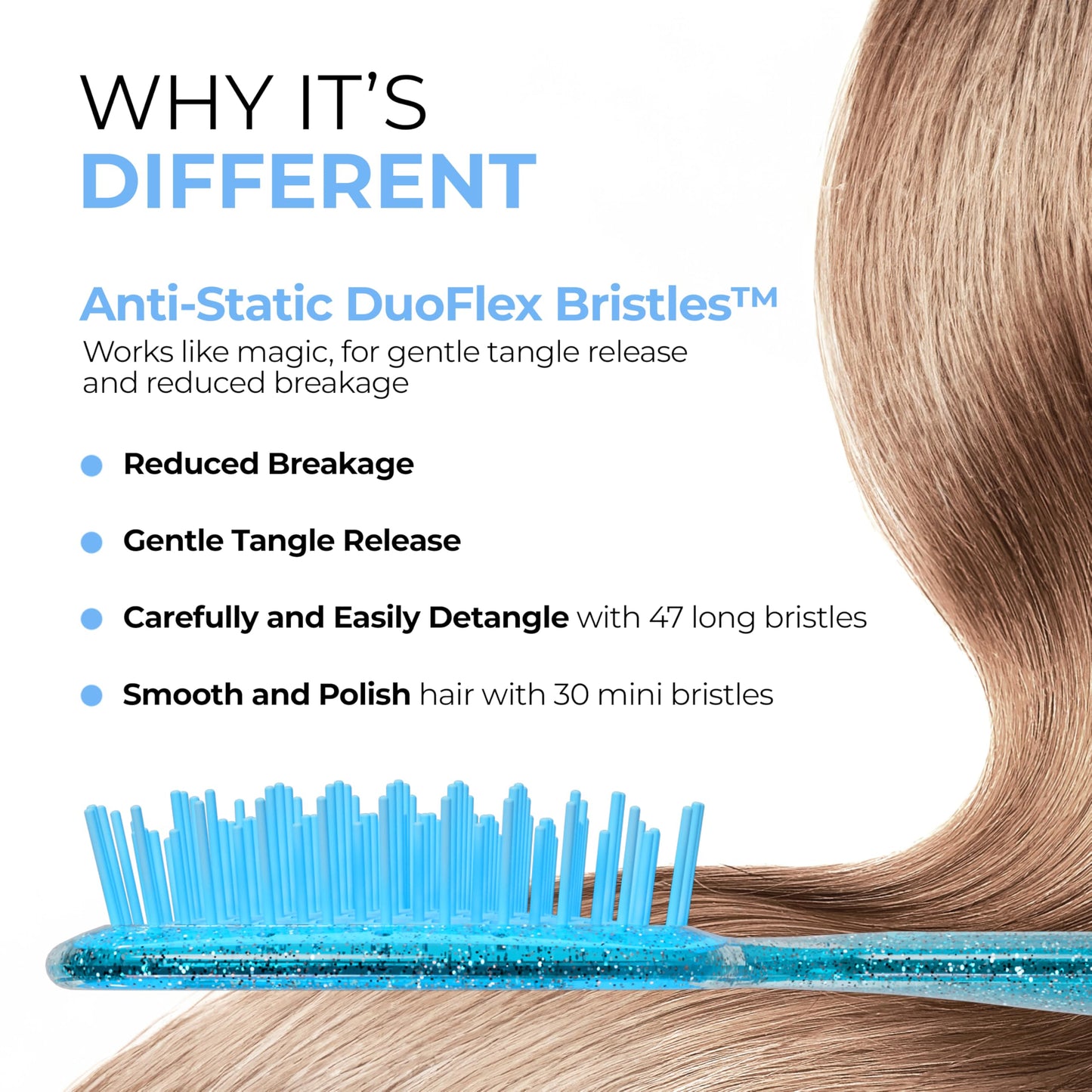 FHI Heat UNbrush Detangling Brush for Pain-Free Brushing on All Wet or Dry Hair Types — Durable DuoFlex Anti-Static Bristles, Lightweight Handle, Vented Hair Brush, Sapphire Blue