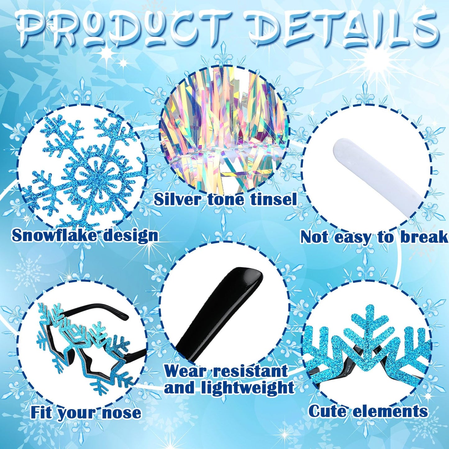 Riceshoot 12 Pcs Christmas Snowflake Headbands Snowflake Glasses Set Christmas Glittered Eyewear Headbands Accessories Party Favors
