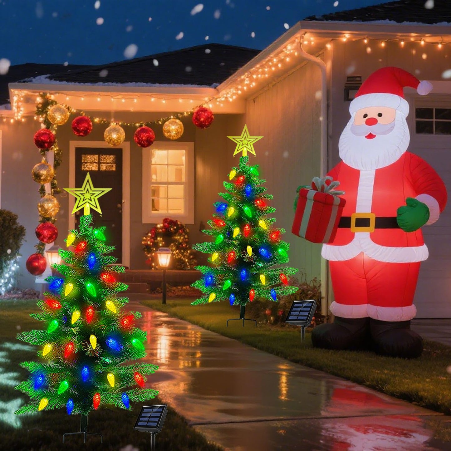 2-Pack 3.6FT Solar Christmas Tree Outdoor Christmas Decorations, 8 Modes Solar Xmas Tree Lights with 100 LED, Waterproof Solar Christmas Lights for Yard Front Porch Pathway Grave Cemetery Decor