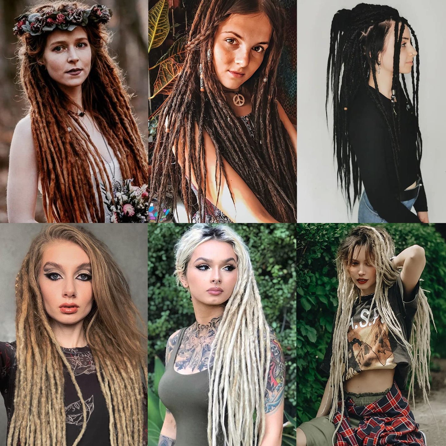 Leeven Wavy Double Ended Dreadlock Extensions 24 Inch Black to Blonde Ombre DE Curly Synthetic Dreads 10 Strands Boho Dread Extensions Braid in Handmade Hippie Dreads Thin Wool Dreads for Women Men