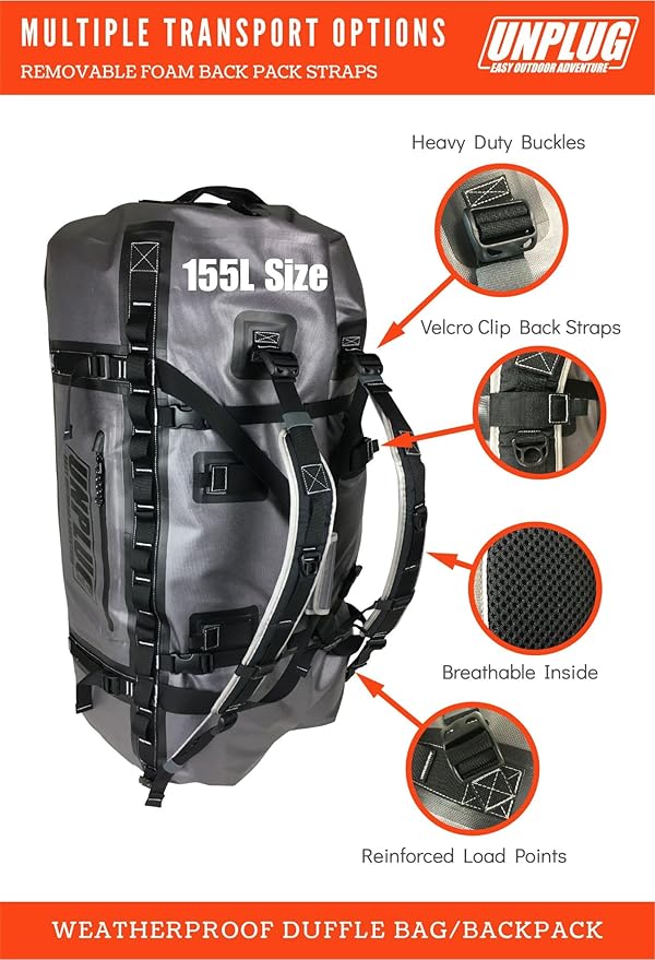 UNPLUG Ultimate Adventure Bag | 1680D Heavy Duty Waterproof Bag | Large Travel Duffle Bag which can be Used for Camping, Motorcycling, Boating, or Hunting