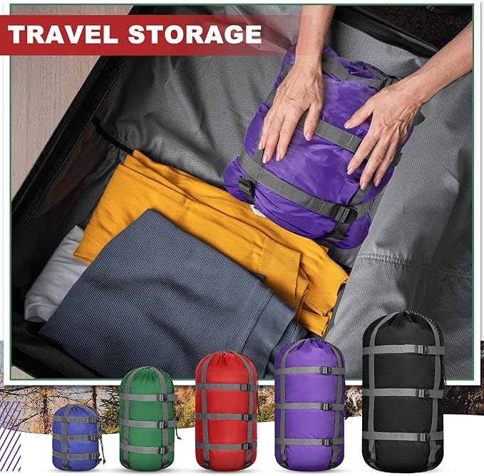 5 Pack Compression Stuff Sack 5 Assorted Size Sleeping Bag Stuff Sack Ultralight Sleeping Bag Cover Space Saving Gear for Travel Outdoor Camping Hiking Backpacking