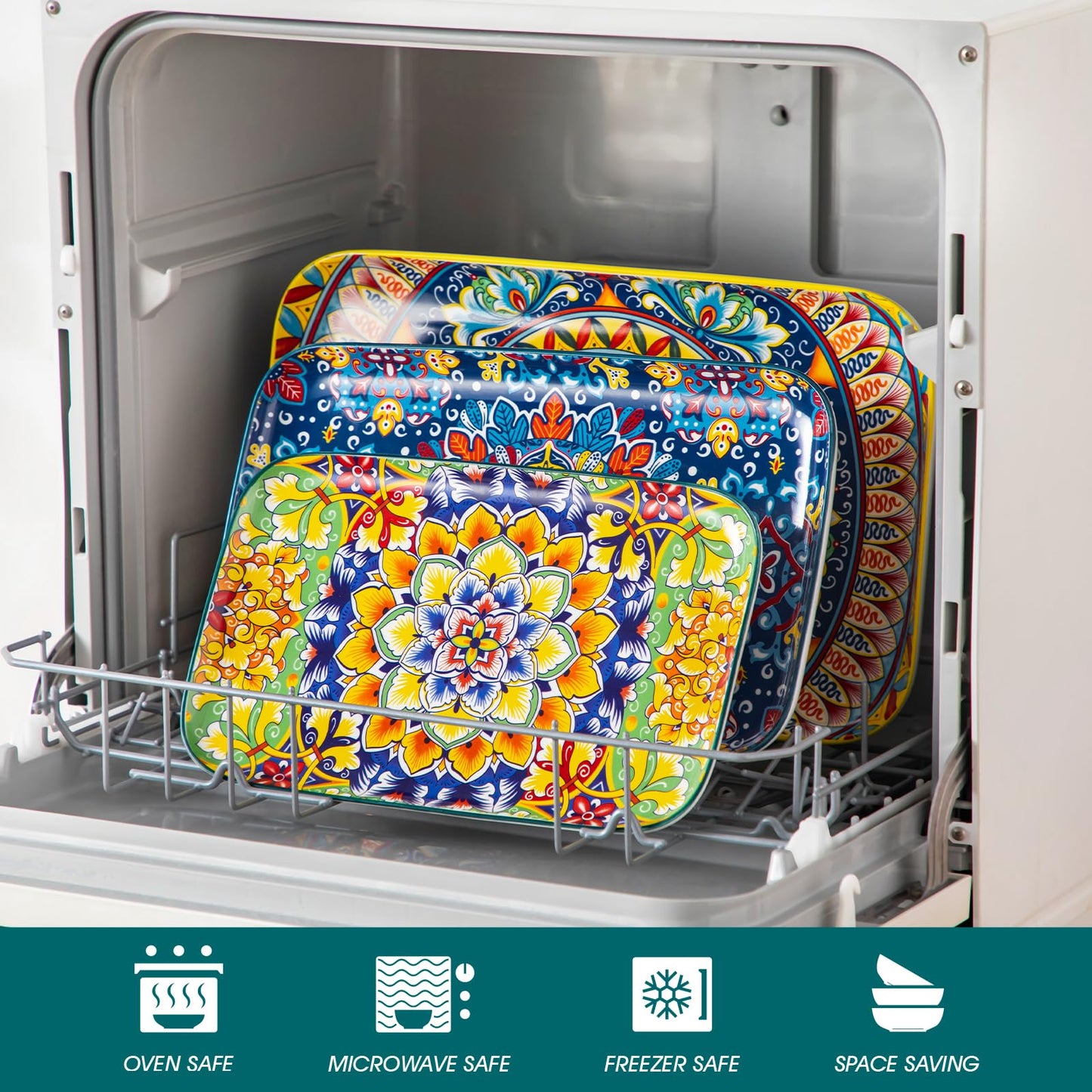 vancasso Serving Platters Set of 3, 16"/14"/12" Inch Rectangular Trays - Serving Platter Extra Large, Bohemian Ceramic Serving Dish for Entertaining Food, Microwave & Dishwasher Safe, Vintage