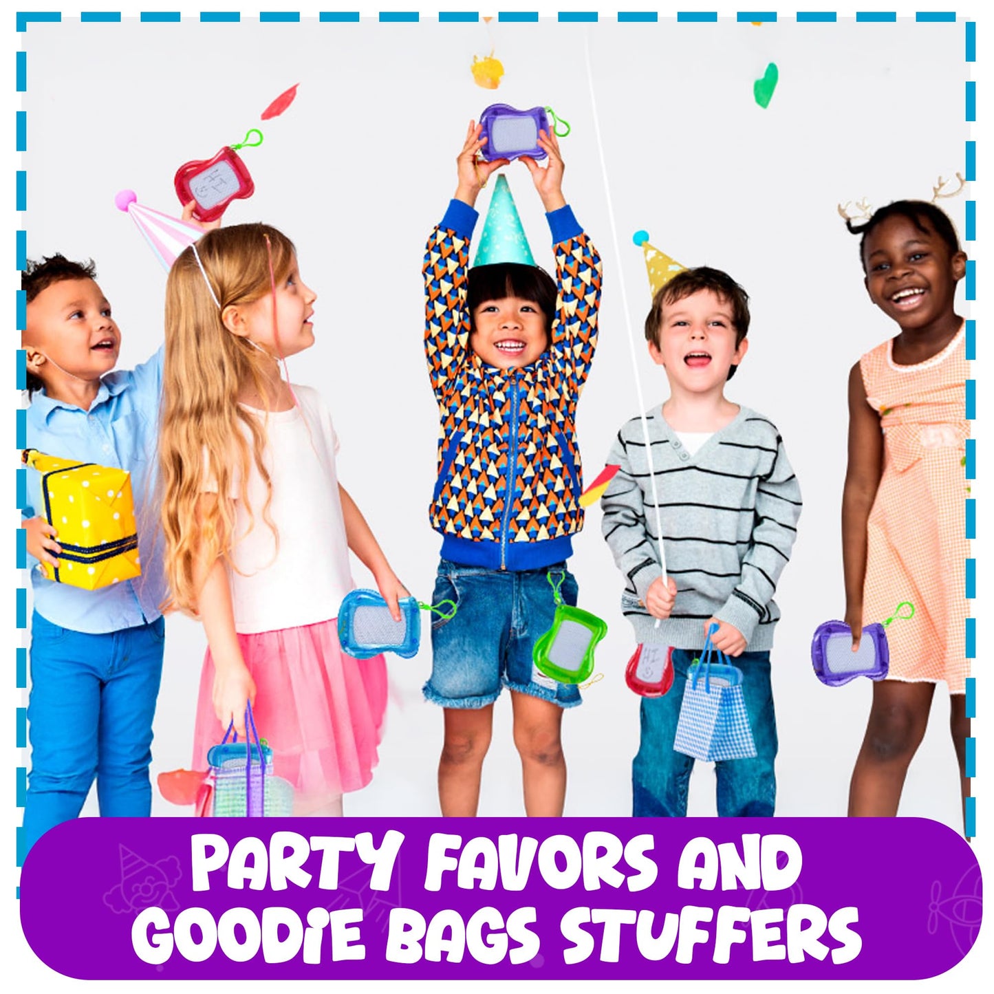 Bedwina Mini Magnetic Drawing Board for Kids - (Pack of 12) Backpack Keychain Clip Drawing Boards, Erasable Doodle Sketch Writing Pad Boys & Girls, Birthday Kids Party Favors