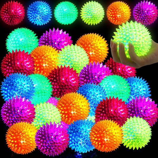 Liliful 30 Pcs Large Light up Bouncy Balls 3.4 Inch LED Rubber Ball Spiky Flashing Lights Holiday Toy Blinking Sensory Bouncy Flash Stress Ball for Adults, Pets, Party Favors, Christmas