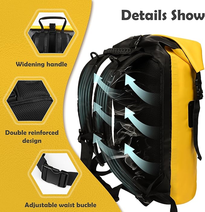 Waterproof Backpack - Outdoor Dry Bag for Boating, Camping, Rafting, Fishing, and More, with Waterproof Phone Pouch (Yellow, 35L)