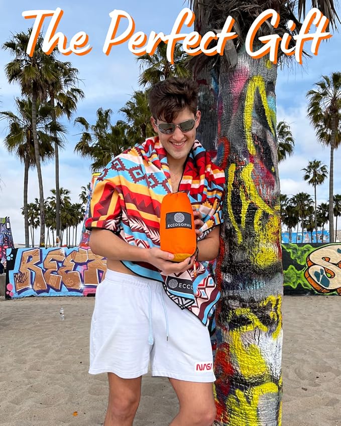 ECCOSOPHY Sandproof Beach Blanket - Oversized Sand Free Beach Mat 9'x10' - Lightweight Outdoor Picnic Blanket Anchored with 4 Corner Sand Pockets & Plastic Stakes - Heat Proof, Quick Drying & Compact