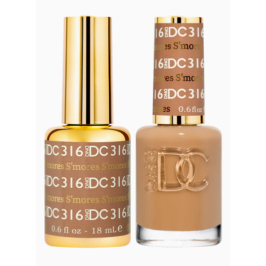 DND DC Gel Polish Set, Brown Collection, UV/LED Gel Polish and Air Dry Nail Lacquer, Matching Chip-Free Polish Duo, 316 S’mores, 0.6 Fl Oz