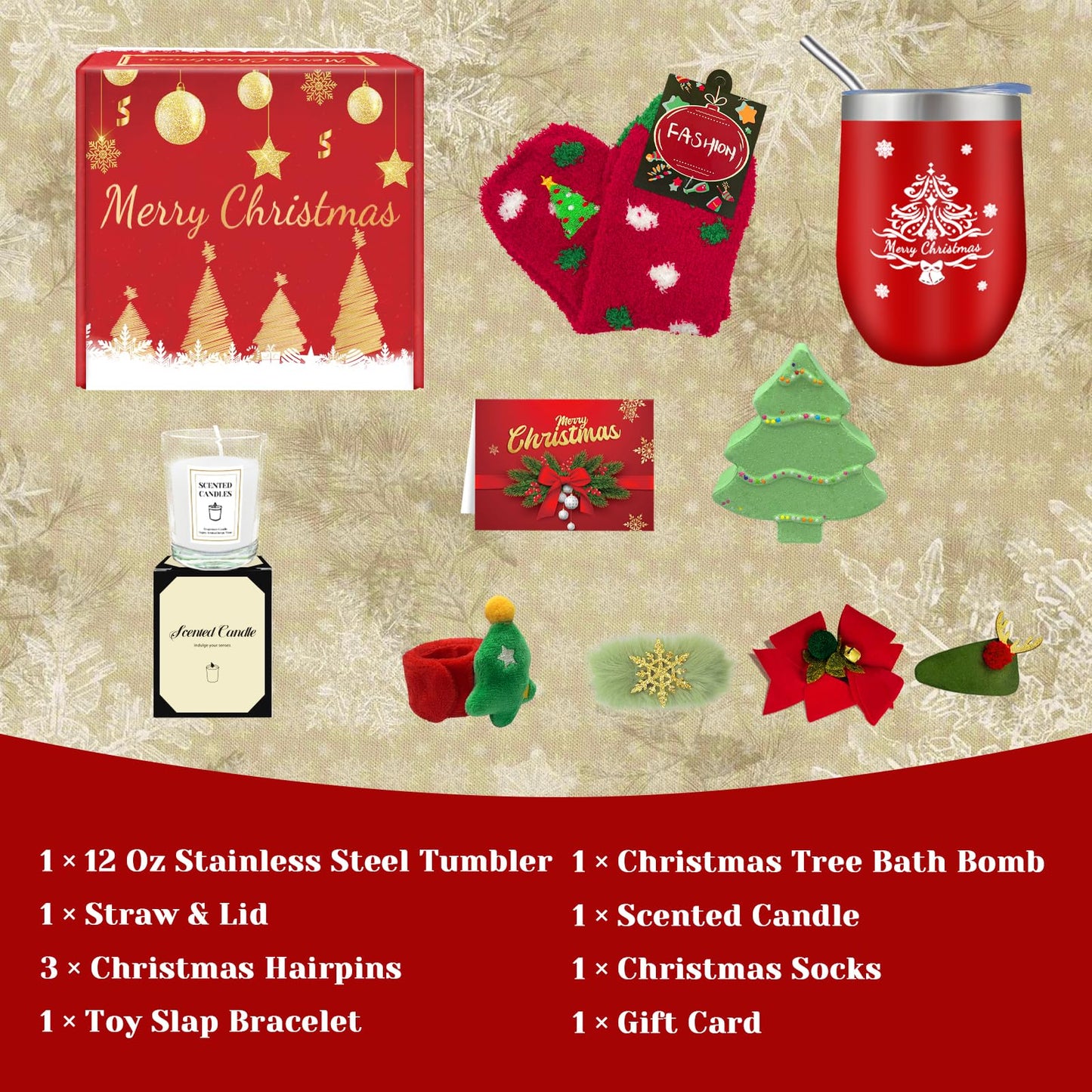 MYKILOS Christmas Gifts for Women, 2025 Christmas Gift Ideas, Gift Basket for Women, Mom, Sister, Wife, Teacher, Coworker, Xmas Gift with Stocking, 12 Oz Tumbler, Candle