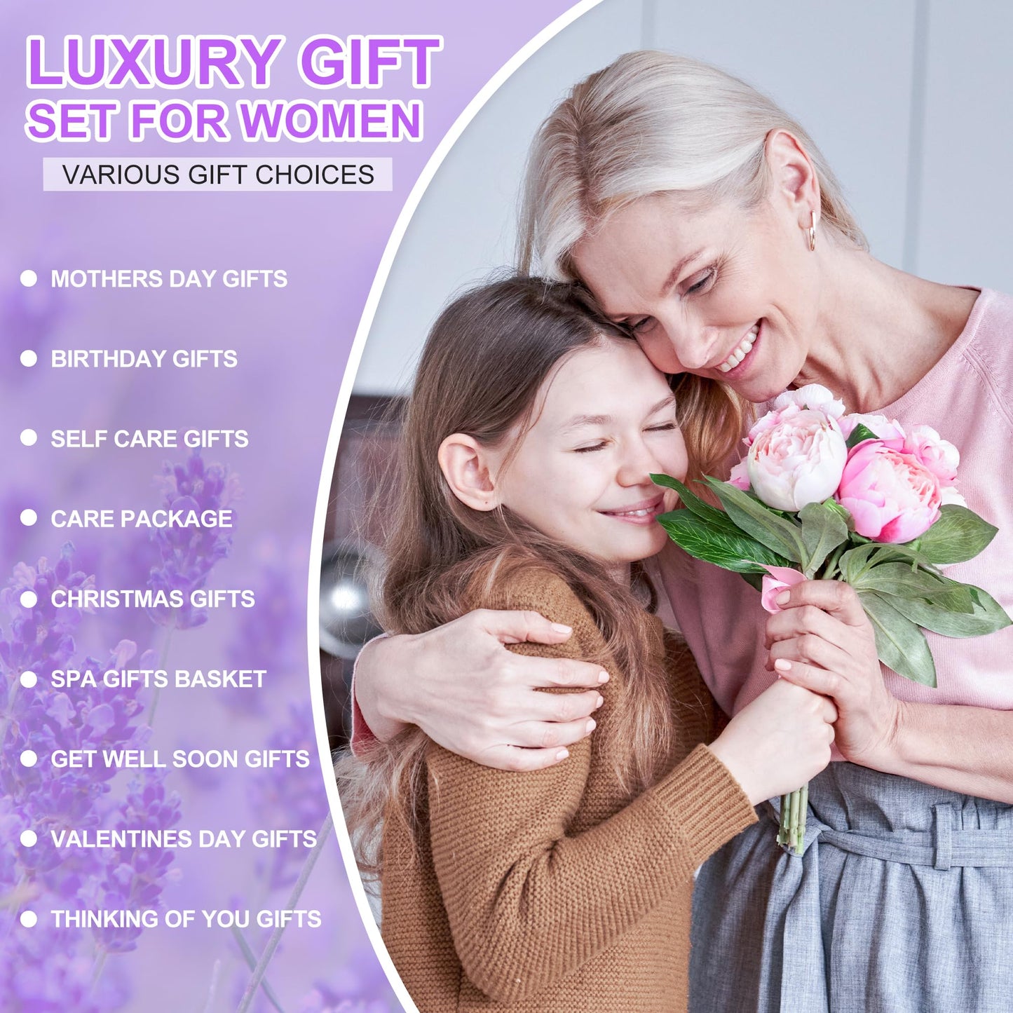 Gifts for Grandma, Grandma Gifts from Grandkids Lavender Relaxing Spa Gift Basket with Luxury Flannel Blanket Care Package, Unique Self Care Get Well Soon Gift on Christmas, Care Package