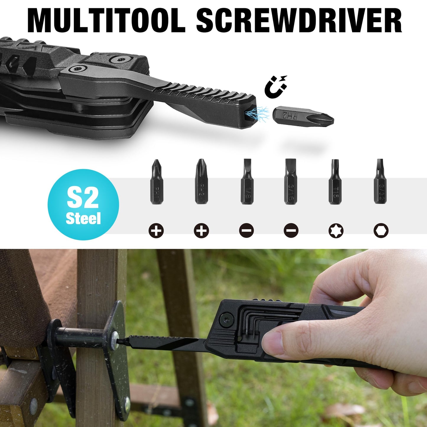 DURATECH 20 in 1 Multitool with Safety Locking, Pocket Tool with Pocket Knife, Screwdriver, Saw, Can Opener, Bottle Opener, Whistle, Fire Starting Sticks, Multi Tool for Outdoor, Hunting, Hiking