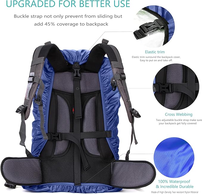 Waterproof Backpack Rain Cover,8000mm Waterproof Level,Upgraded with Reflective,Anti-Slip Cross Buckle Straps,Ultra-Strong Multilayer Structure for Hiking,Biking,Camping,Outdoor, Traveling