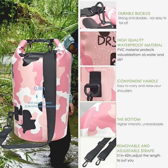 Waterproof Dry Bag Backpack 5L/10L/20L/30L/40L, Roll Top Floating Waterproof Storage Bags for Kayaking, Boating, Swimming, Hiking, Camping and Fishing