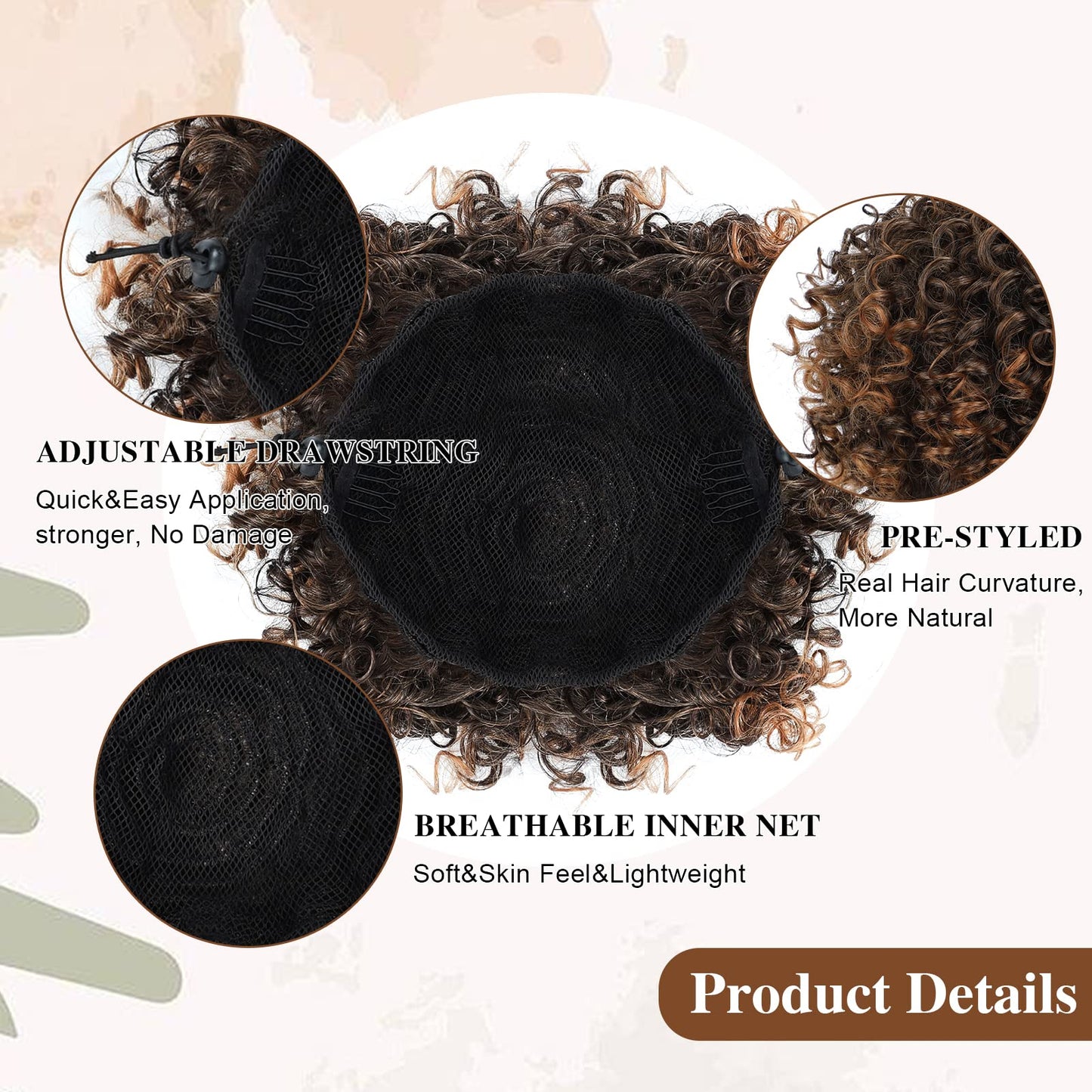 DOROJJ Curly Drawstring Ponytail Extension for Black Women Curly Ponytail Extension Drawstring Ponytail Curly Hair Extensions Ponytail Extensions for Women Drawstring Ponytail Curly Extension