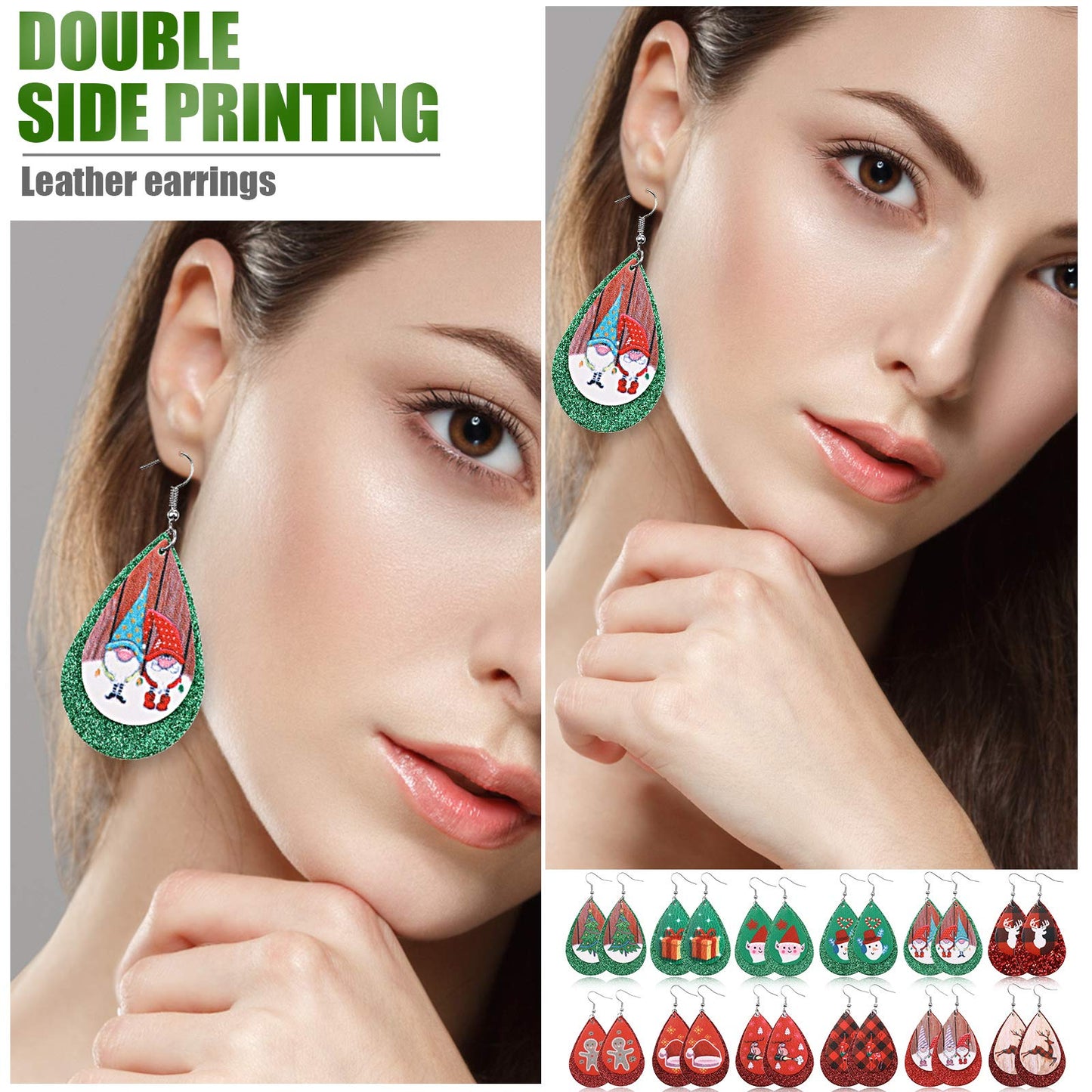 Hicarer 23 Pairs Christmas Leather Earrings Bulk for Women Glitter Faux Leather Teardrop Dangle Earrings Lightweight Xmas Ear Loop Tree Snowman Jewelry Gift for Winter Holiday New Year Party Supplies