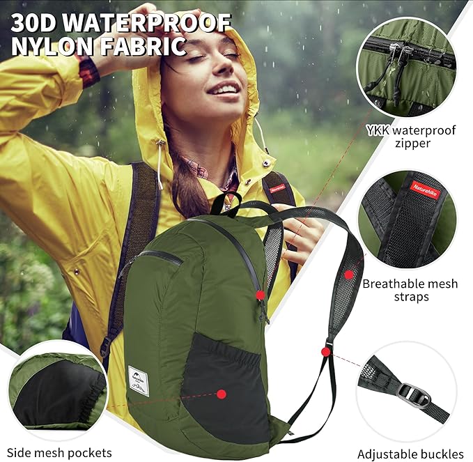 Naturehike 18L Lightweight Hiking Daypack, Waterproof Camping Packable Backpack Ultralight for Travel, Airplane, Adults