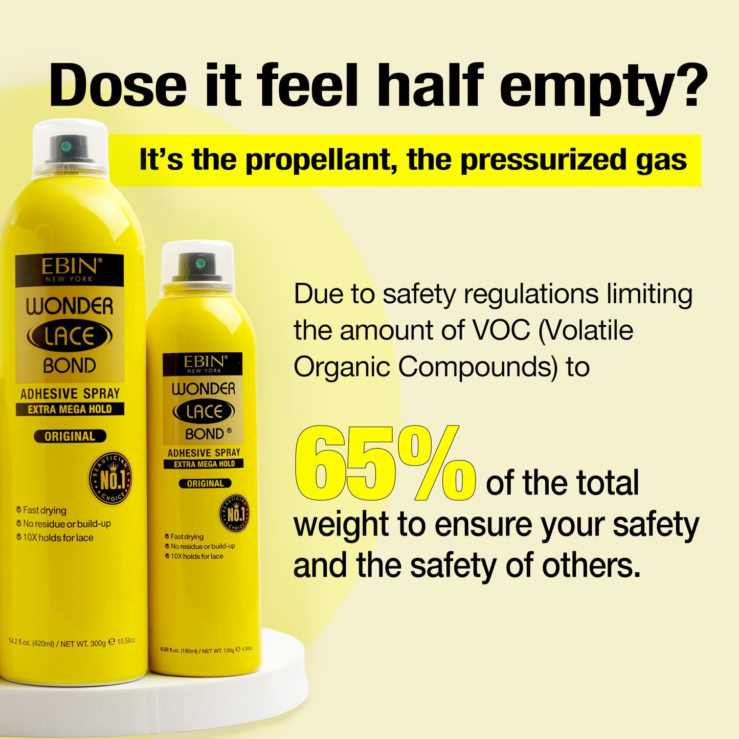 EBIN NEW YORK Wonder Lace Bond Adhesive Spray Original - Extra Mega Hold 2.7oz/ 80ml | Daily Use, Fast Drying, No Residue, No Build-up, Powerful Hold, All-day Hold, Daily Wig Application