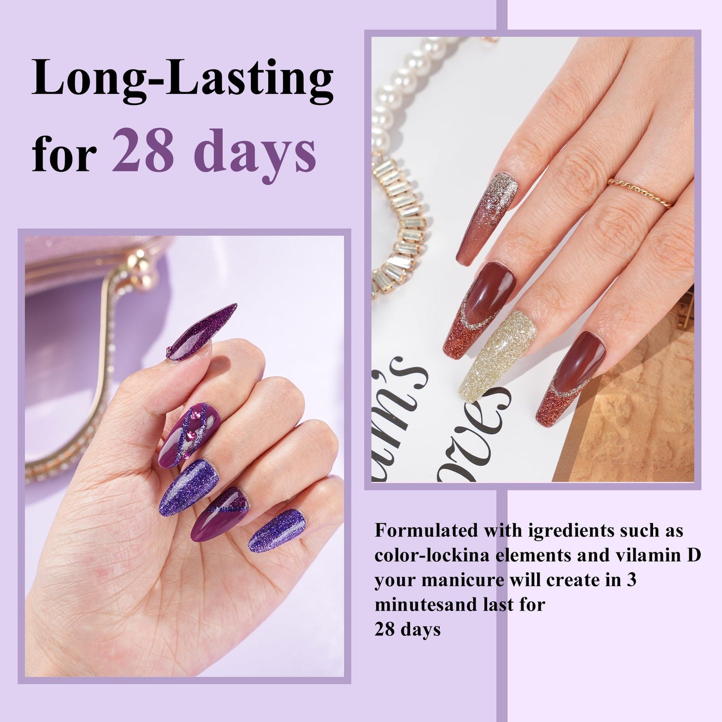 Eodci 12 Pcs Dip Powder Nail Kit Starter, 6 Colors Glitter Blue Starry Green Sparkle Purple Dipping Powder Kit with Base & Top Coat, Nail Art Dip Manicure Kits for Women