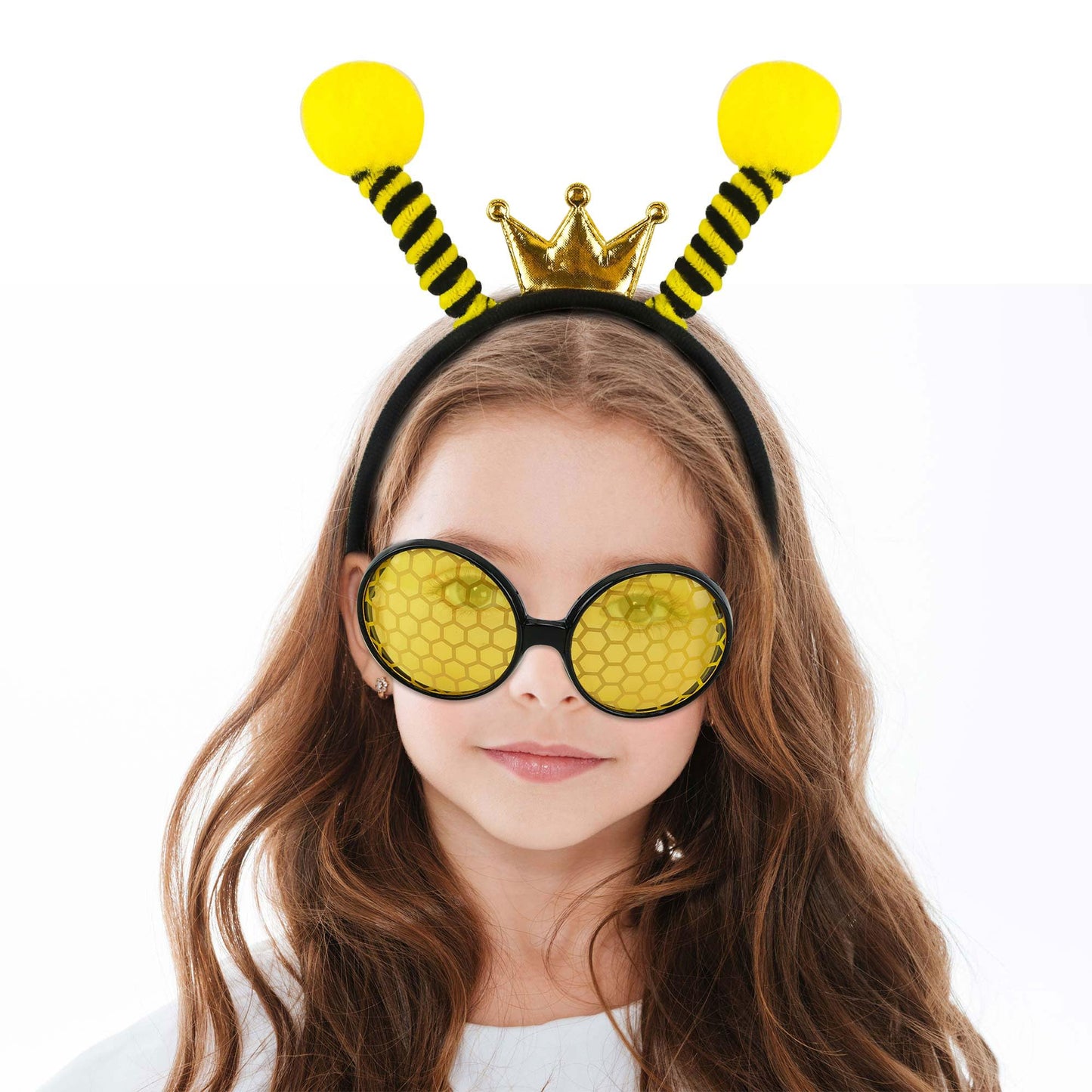 Flahard 12 Pcs Bee Headband Glasses Set Bee Headband with Sunglasses for Adults Kids New Year Cosplay Costume Accessories