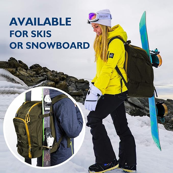 Unigear Ski Boot Backpack, 50L Travel Pack for Helmet, Goggles, Gloves, Skis, Snowboard & Accessories (Olive Green)