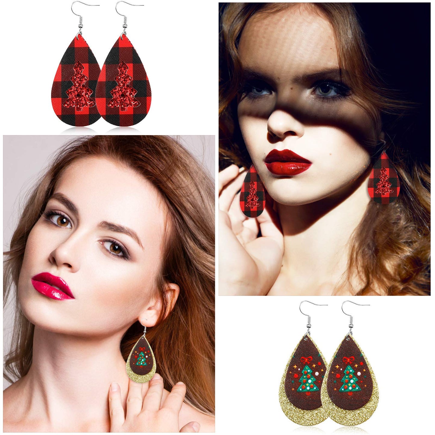 Hicarer 23 Pairs Christmas Leather Earrings Bulk for Women Glitter Faux Leather Teardrop Dangle Earrings Lightweight Xmas Ear Loop Tree Snowman Jewelry Gift for Winter Holiday New Year Party Supplies