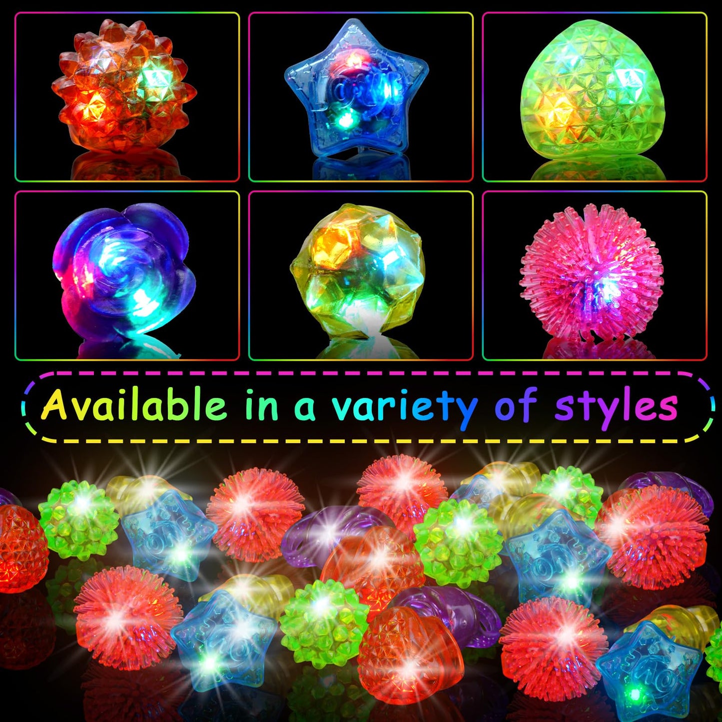 OLUPP 100 Pack LED Light Up Rings, Glow in the Dark Party Supplies, 6 Style Flashing Glow in the Dark Rings for Adults & Kids Birthday Party Favors,Classroom Prizes,Concert,Goodie Bag Fillers, Raves