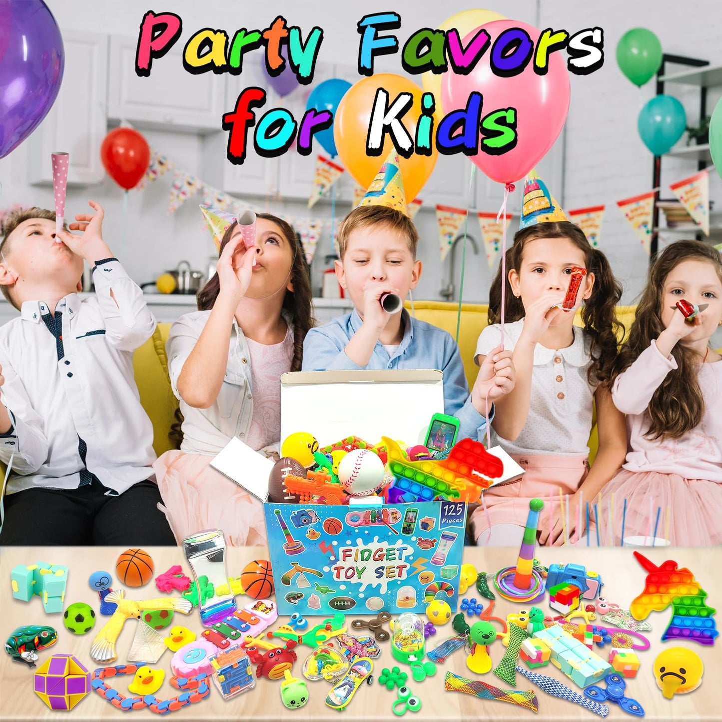 125 Pack Fidget Toys Assortment for Kids 4-8-12,Stress&Anxiety Relief Toys for Party Favors,Treasure Box Fillers,Classroom Prizes Rewards,Carnival,Pinata Stuffers