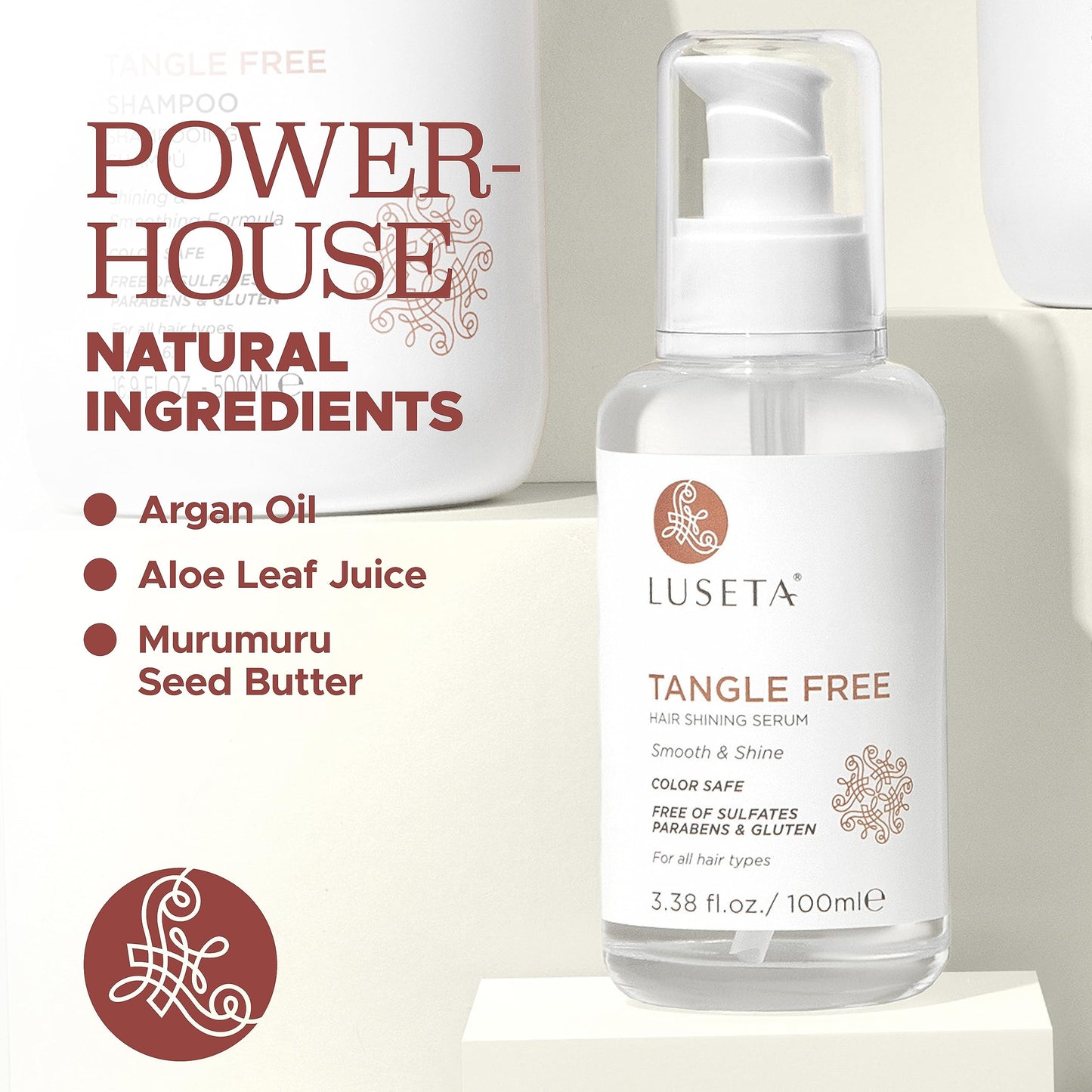 Luseta Tangle Free Routine Hair Serum Oil for Women and Men Detangling with Keratin and Argan Oil, Color Safe for Curly and Wavy Hair, Paraben & Gluten Free 3.38oz