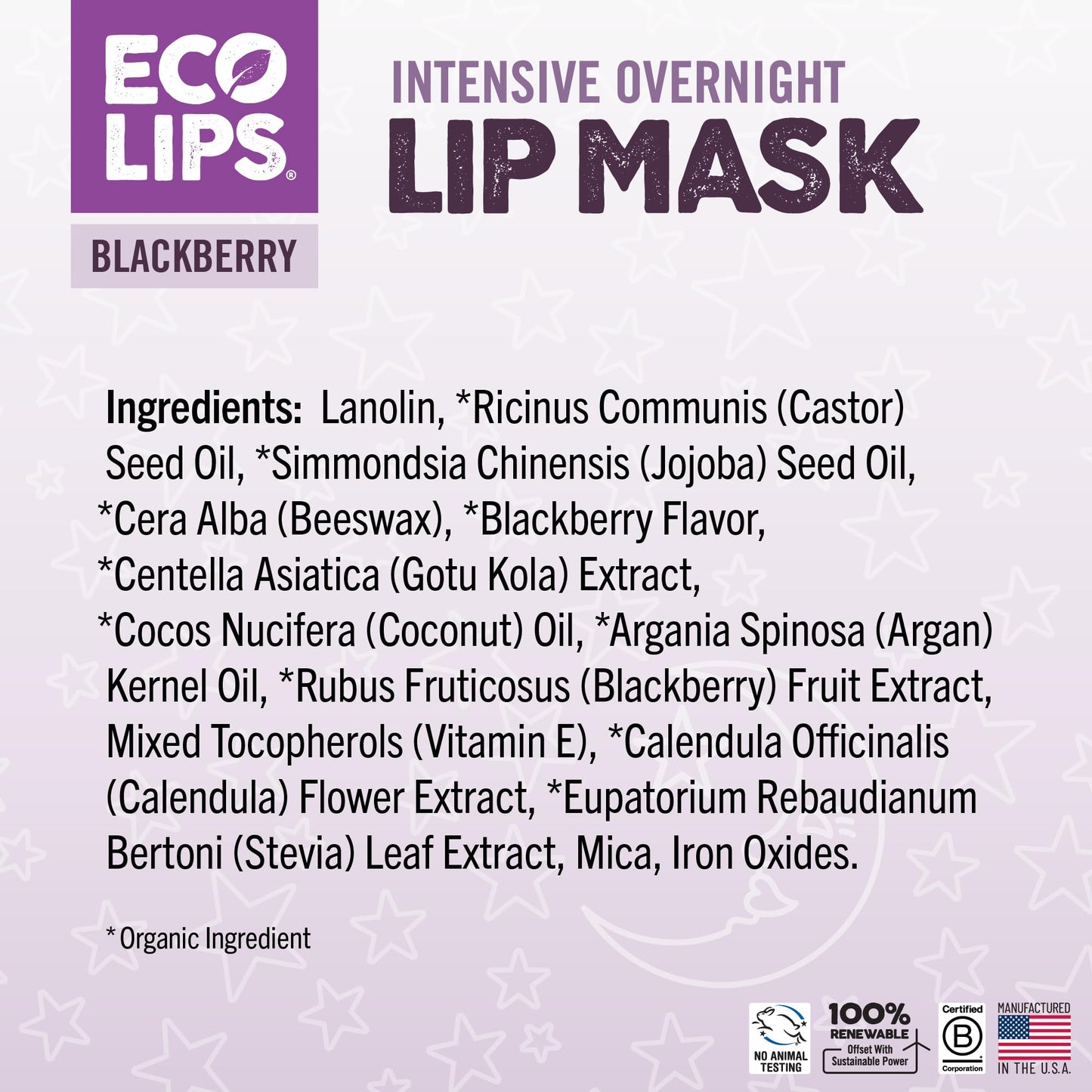 Eco Lips Blackberry Intensive Overnight Lip Mask 2-pack (0.39 oz.)- Repair & Restore Dry, Cracked, Chapped Lips Overnight - 100% USDA Organic Lip Care Treatment, Cruelty Free, Made in the USA