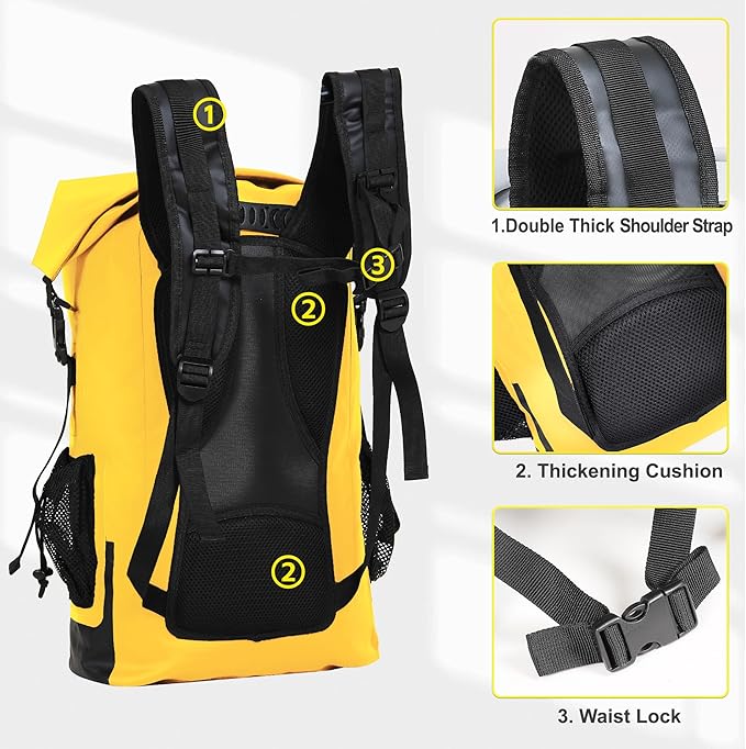 UPWELL 30L Waterproof Dry Bag Boating Backpack for Travel Hiking Camping Kayaking Hiking Swimming Floating Submersible Dry Bag yellow