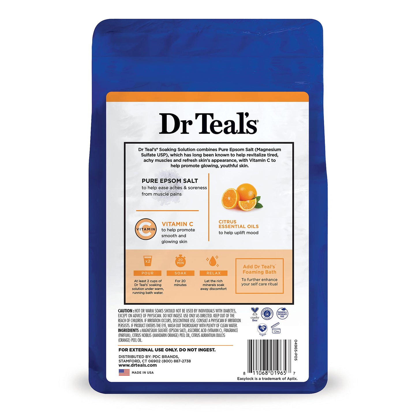 Dr Teal's Salt Soak with Pure Epsom Salt, Glow & Radiance with Vitamin C & Citrus Essential Oils, 3 lbs (Pack of 2)