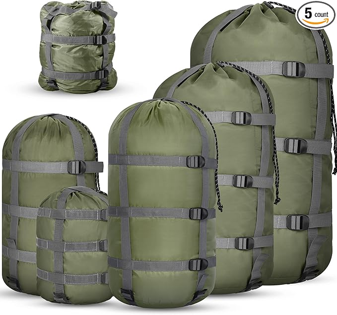 5 Pack Compression Stuff Sack 5 Assorted Size Sleeping Bag Stuff Sack Ultralight Sleeping Bag Cover Space Saving Gear for Travel Outdoor Camping Hiking Backpacking
