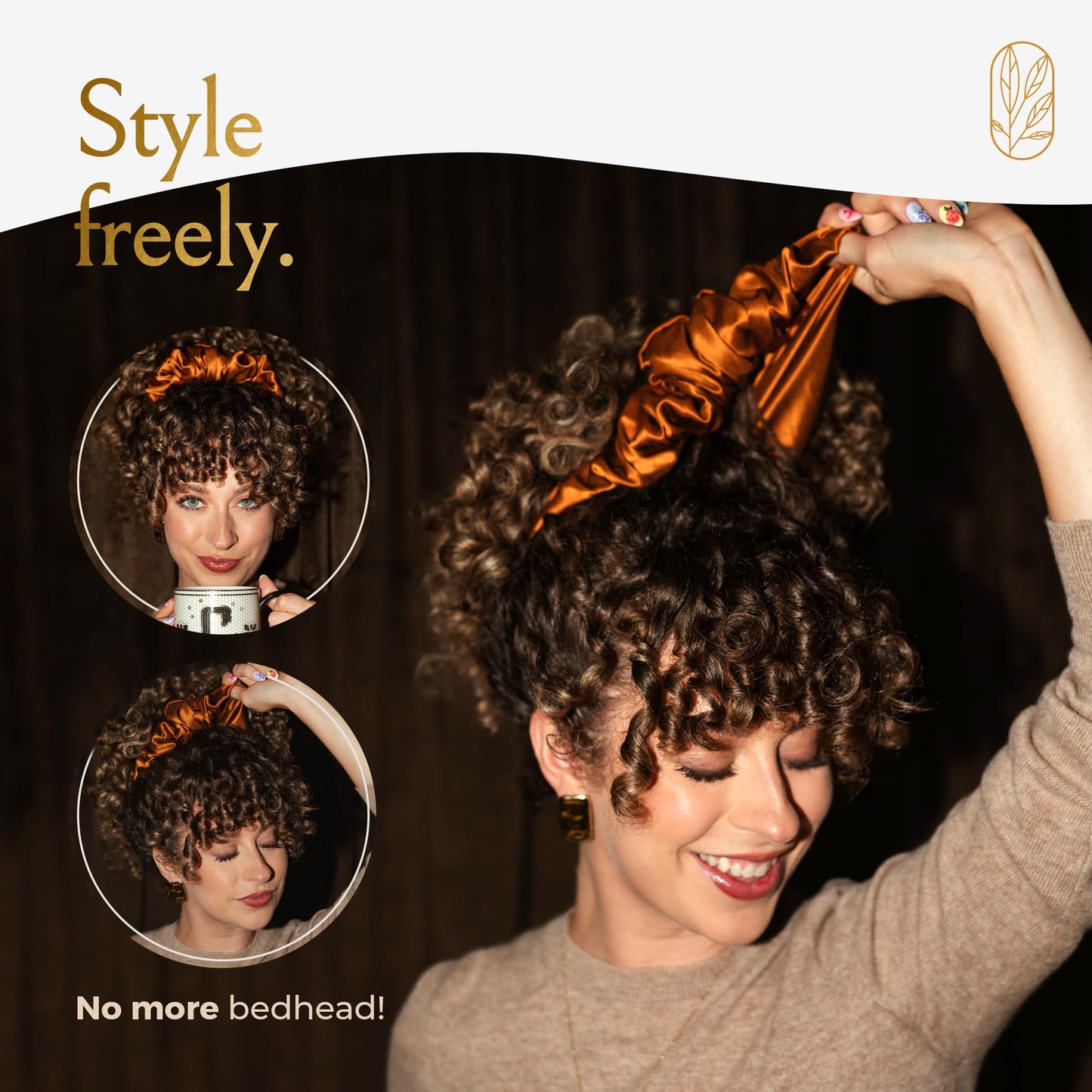 Curlfriend Collective Scrunchies for Women, Extra Large Silk Scrunchies for Curly Hair, Silk Hair Ties No Damage, Hair Accessories for Thick Hair, Ponytail Holders -Pumpkin, XL