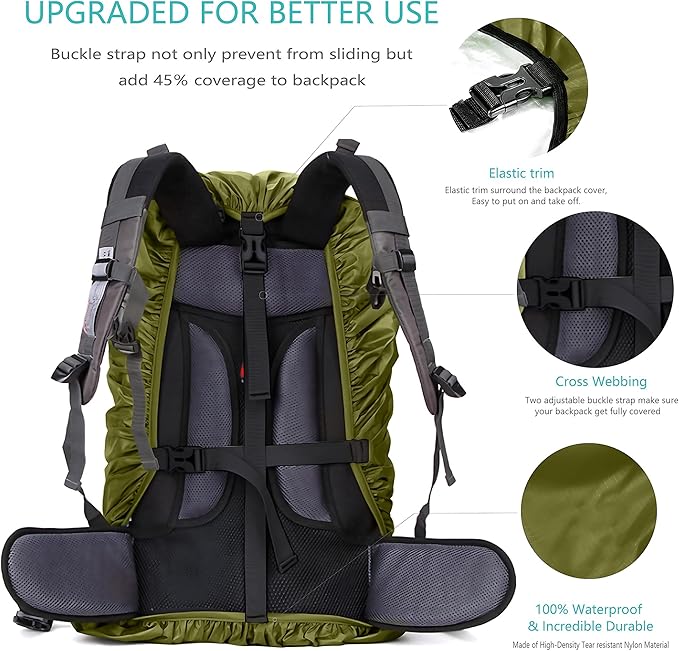 Waterproof Backpack Rain Cover,8000mm Waterproof Level,Upgraded with Reflective,Anti-Slip Cross Buckle Straps,Ultra-Strong Multilayer Structure for Hiking,Biking,Camping,Outdoor, Traveling