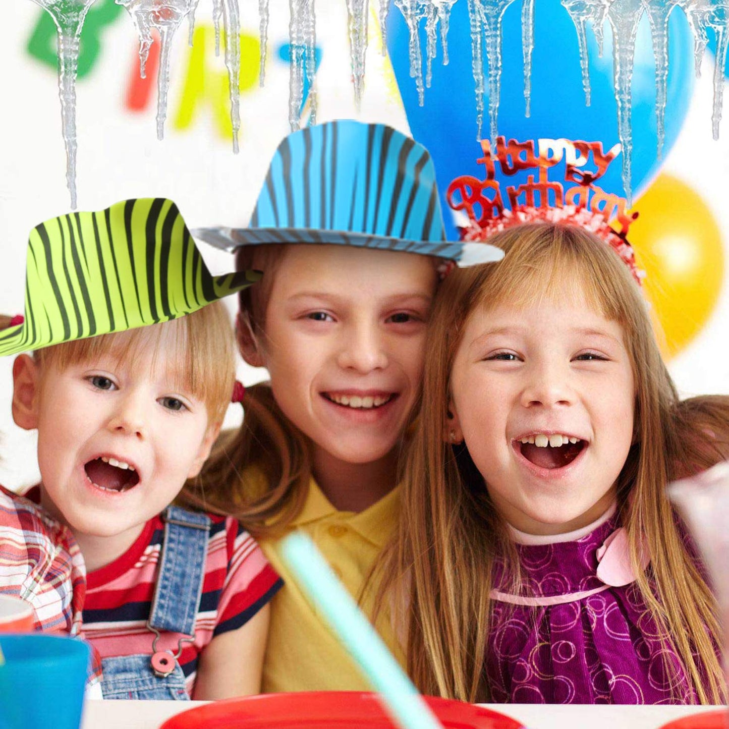 Novelty Place Neon Animal Print Plastic Party Hats, Fedora with Gangster Mafia Style, UV Blacklight Glow Party Stars Rave Hats for Kids and Teens in Birthday, Concerts, Music Party(Pack of 24)